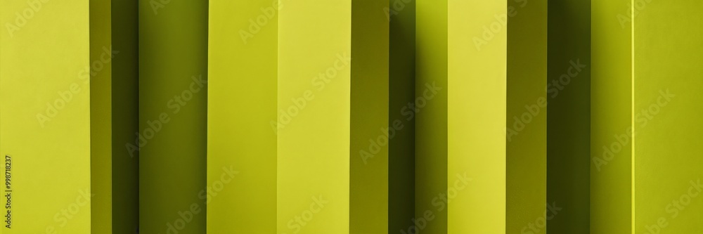 Poster a vertical arrangement of green panels, with the panels varying in height and width, creating a sense of depth and dimension.