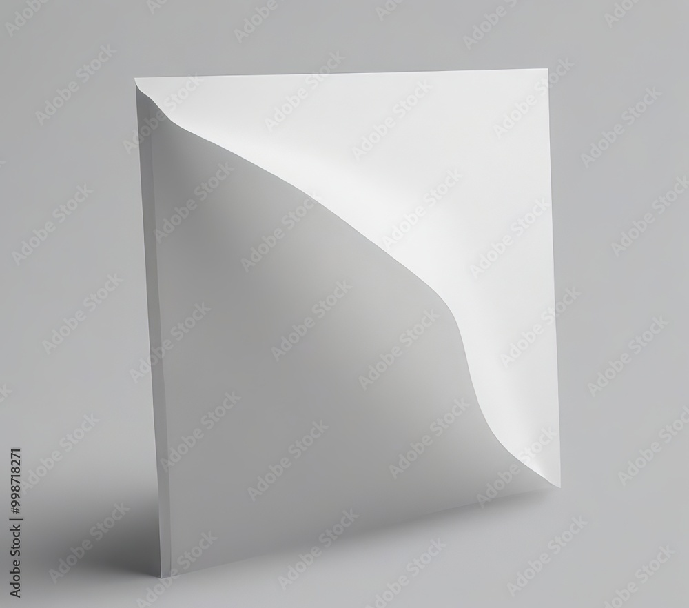 Aufkleber a white rectangular object with a curved edge, set against a gray background