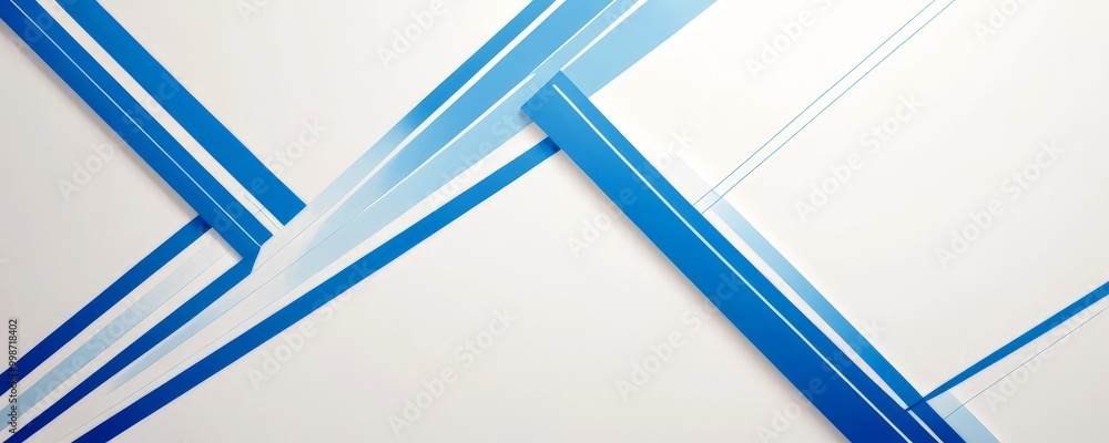 Poster a white background with blue diagonal lines intersecting at various angles, creating a dynamic and abstract composition