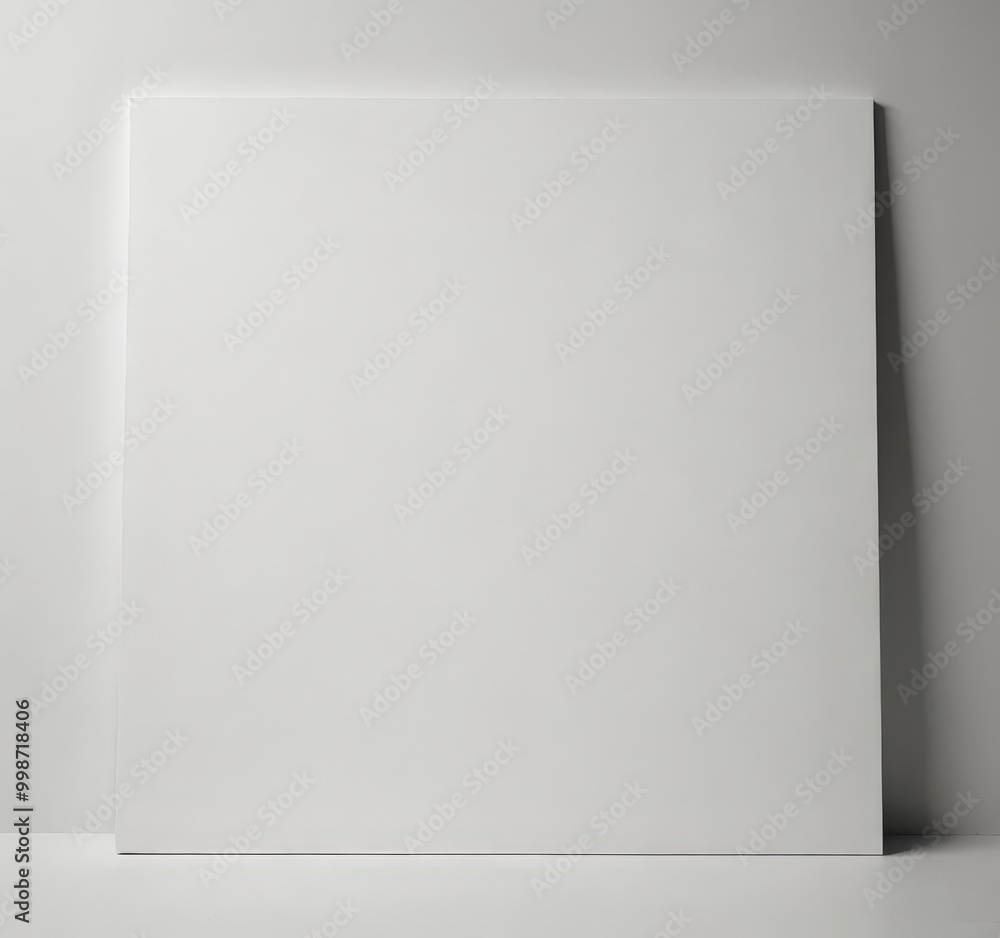 Aufkleber A white square canvas is centered against a plain white wall, creating a minimalist and clean visual composition