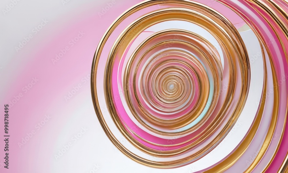Poster a spiral pattern composed of concentric circles in various shades of pink, gold, and white, creating