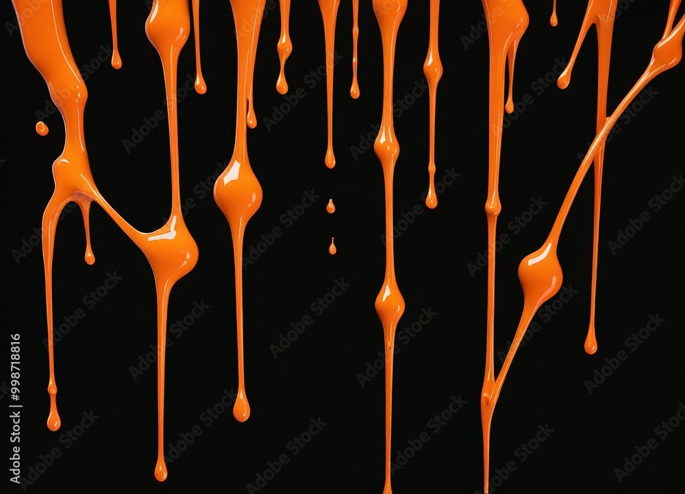 Aufkleber orange paint drips and splatters against a black background, creating a dynamic and abstract visual 
