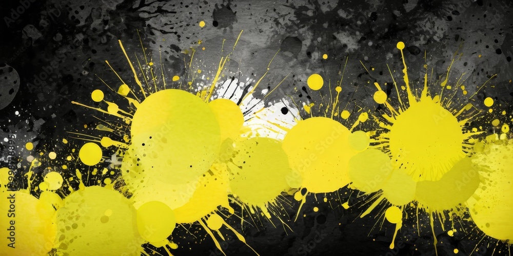 Fototapete a vibrant abstract composition of yellow and black splatters and splotches, creating a dynamic and e