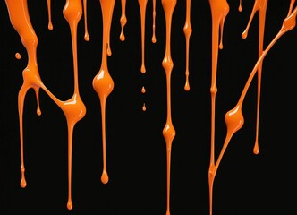 Orange paint drips and splatters against a black background, creating a dynamic and abstract visual effect