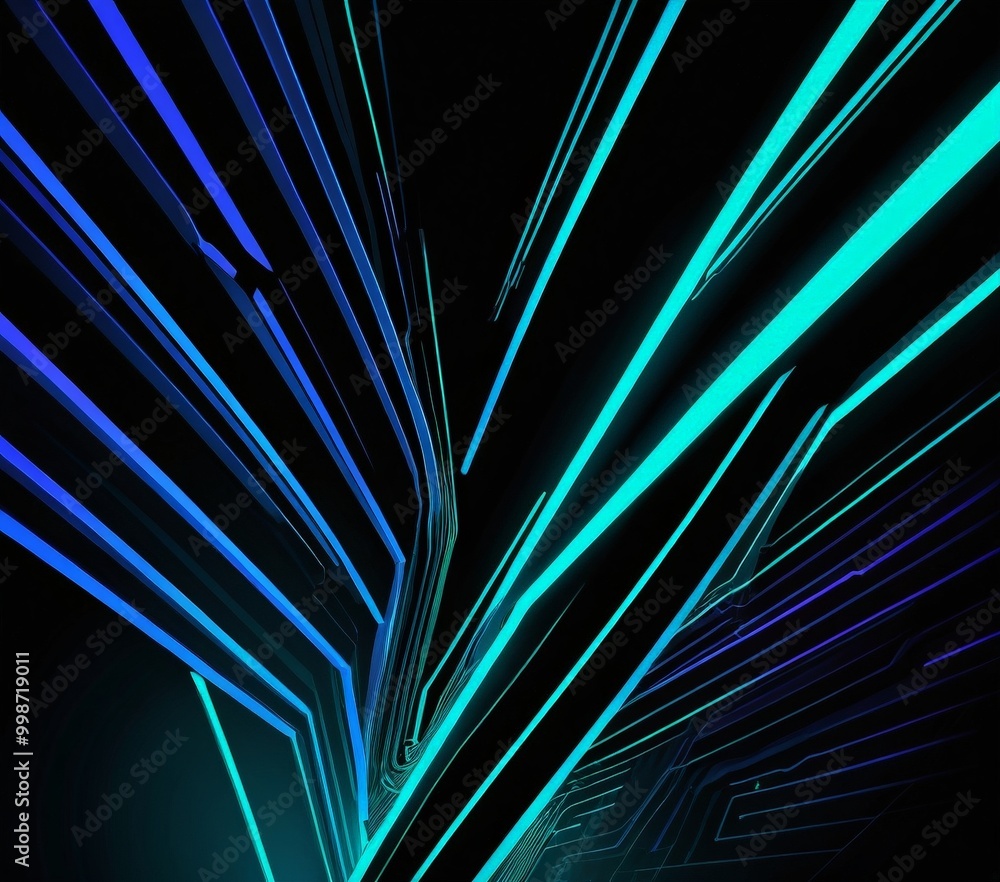 Aufkleber a complex pattern of intersecting blue and green lines, creating a sense of depth and movement. The lines are arranged in a diagonal pattern, with some appearing to converge