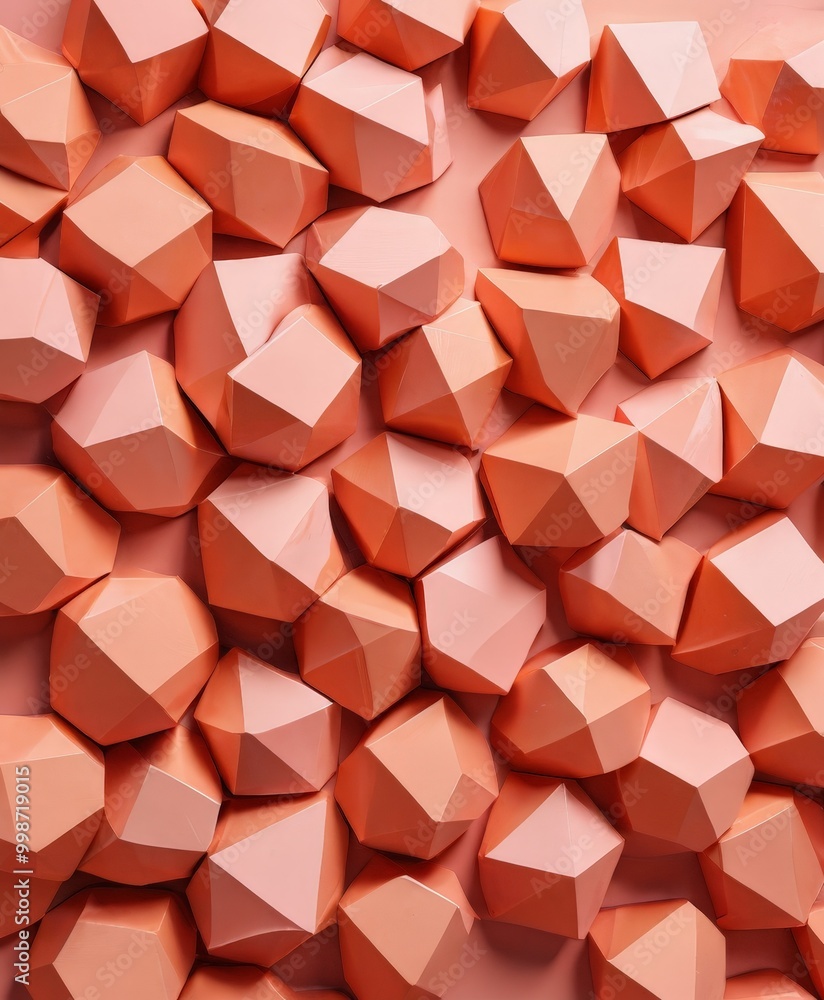Poster a pattern of overlapping geometric shapes in shades of orange and pink, creating a visually striking