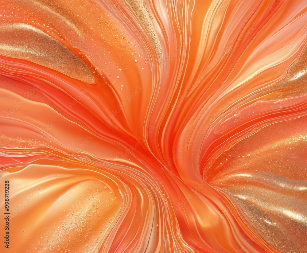 Poster a vibrant abstract composition of orange and gold hues, with swirling patterns and a sense of moveme