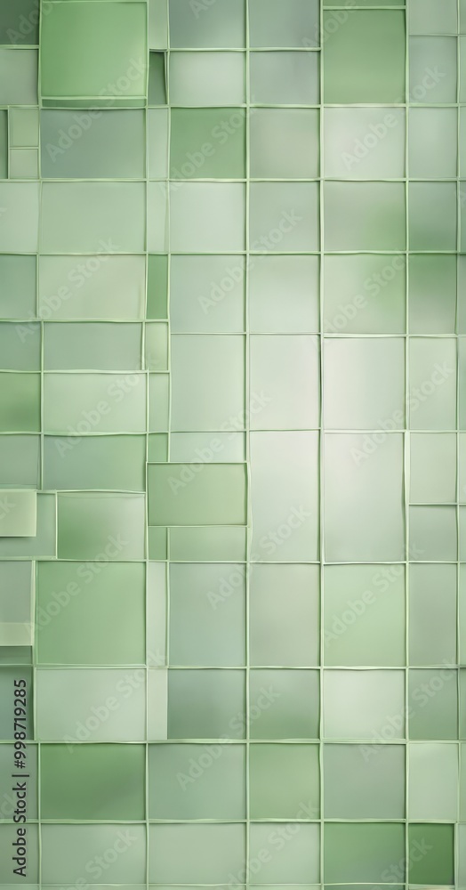 Poster a grid of square tiles in a light green color, arranged in a pattern that creates a textured and visually interesting surface