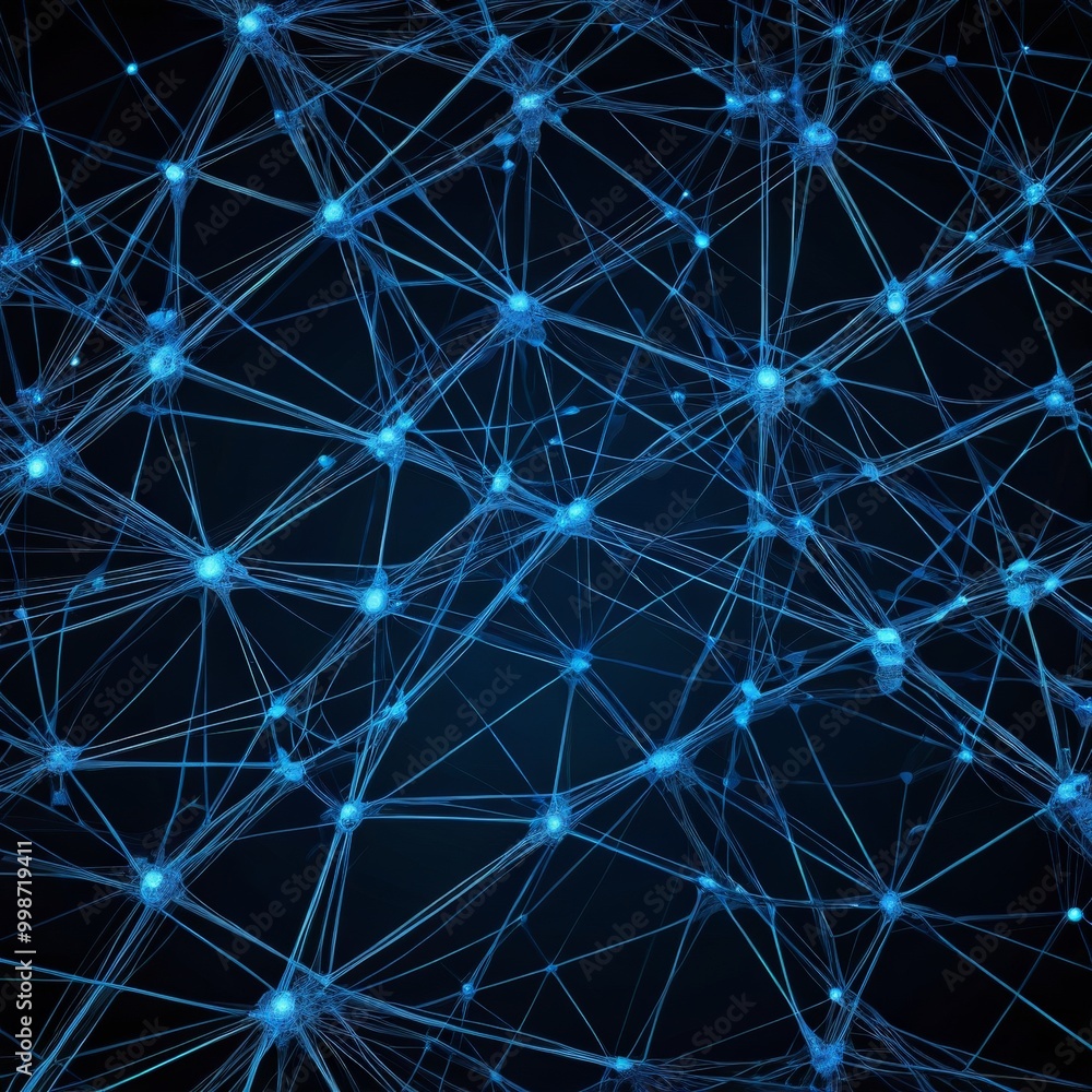 Fototapete a complex network of interconnected blue lines and dots, resembling a digital or technological network The lines and dots are arranged in a grid-like