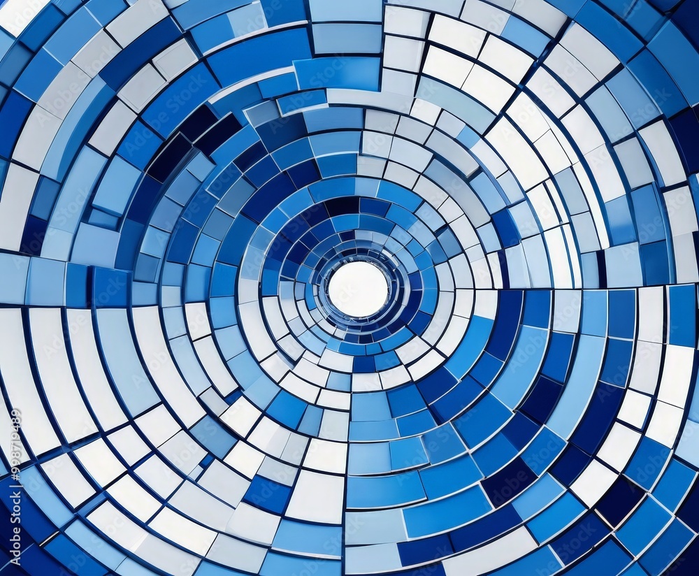 Leinwandbilder a captivating abstract pattern composed of blue and white rectangular tiles arranged in a circular fashion, creating a sense of depth and dimensionality