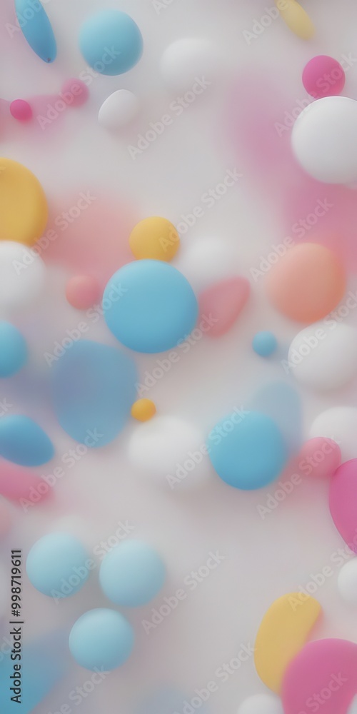 Poster a vibrant abstract composition of overlapping, colorful spheres in various shades of blue, pink, yel