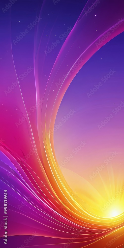 Poster a vibrant abstract composition with a gradient of purple, orange, and yellow hues, creating a sense 