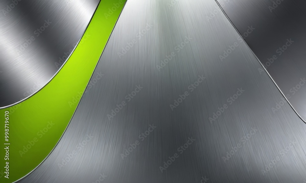 Fototapete a metallic surface with a gradient of metallic colors, including silver and green The silver and green sections are curved, creating a sense of movement and dynamism The
