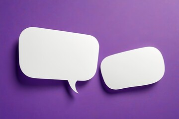 two white speech bubbles on a purple background