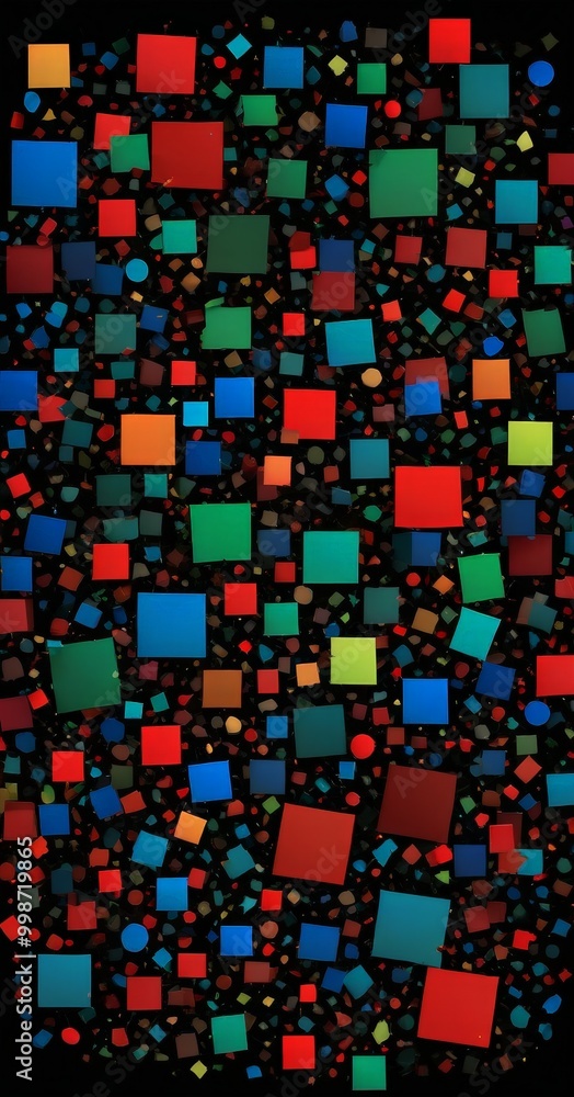 Aufkleber a vibrant abstract composition featuring a multitude of colorful squares and rectangles, creating a dynamic and visually striking pattern against a dark background.