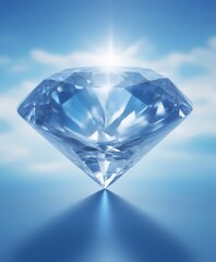 A diamond shines brightly against a blue sky with scattered clouds, casting a shadow on the ground below