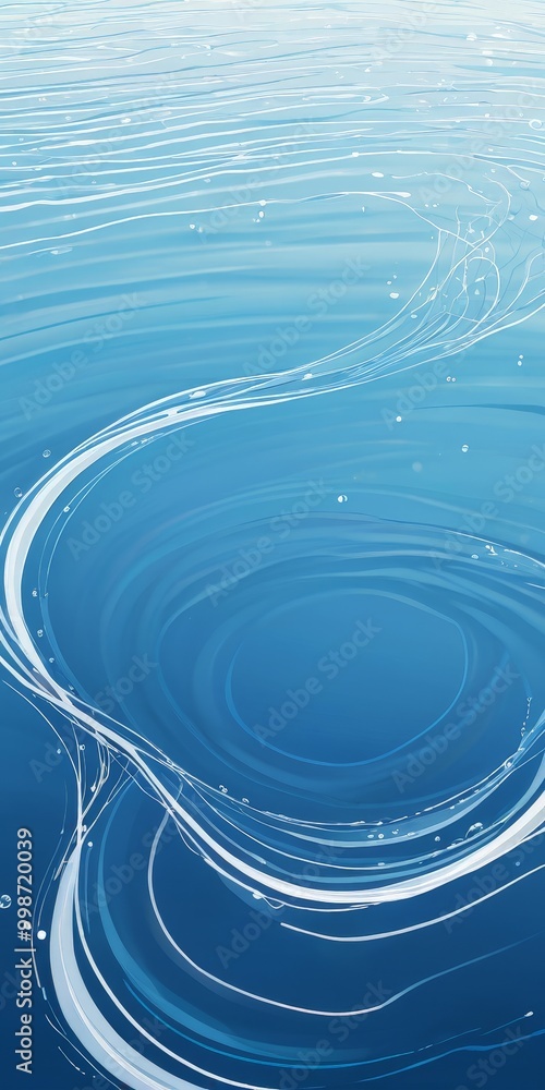Aufkleber a serene, abstract representation of water, with a deep blue hue and white, wavy lines that create a