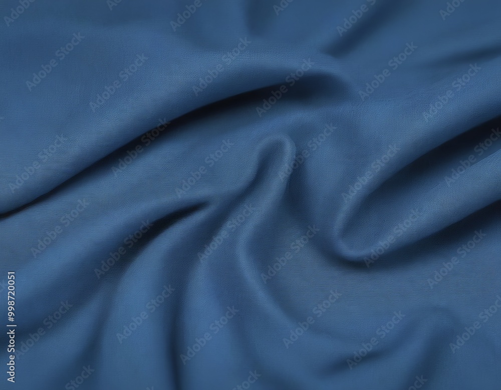 Poster close-up blue fabric with a crumpled texture, creating a sense of movement and depth