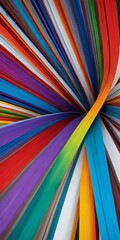 a vibrant abstract composition of intersecting colorful ribbons or strips, creating a dynamic and visually striking pattern