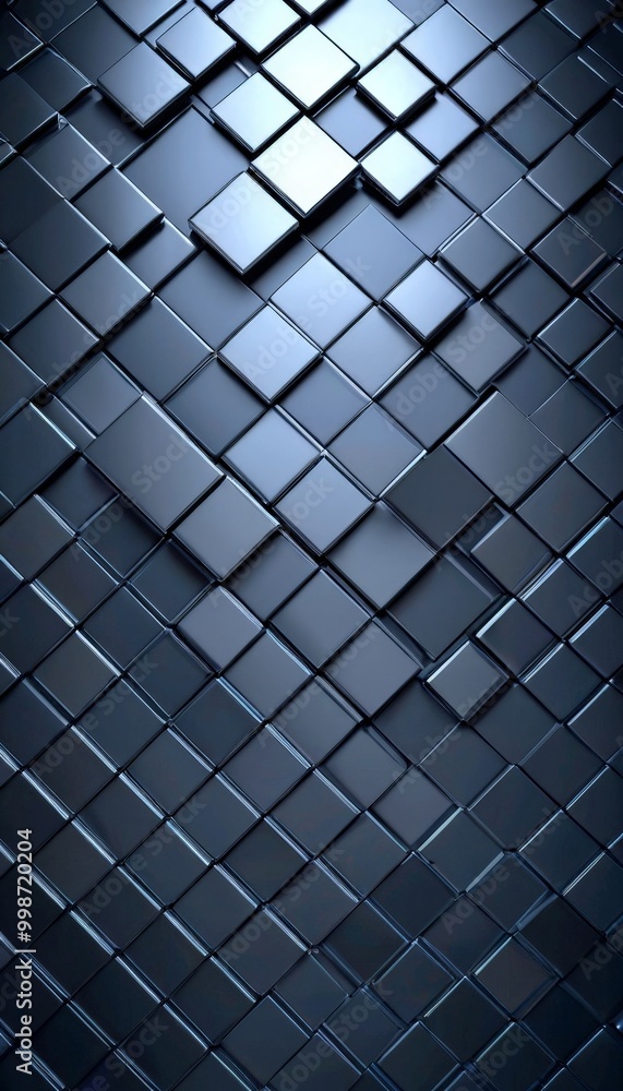 Poster a dark blue, diamond-shaped pattern composed of numerous small square tiles arranged in a diagonal grid