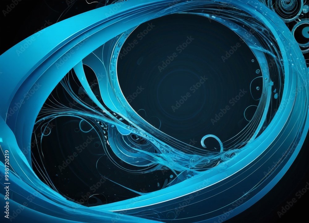 Aufkleber a striking abstract composition of blue and black swirls and curves, creating a sense of movement and dynamism