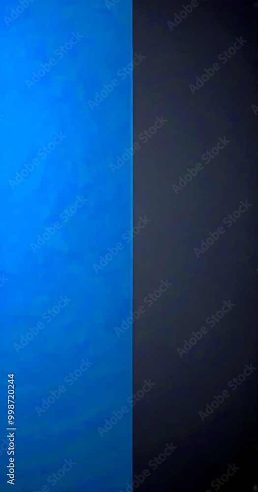 Poster a dark blue background on the left and a black background on the right, with a thin white line runni