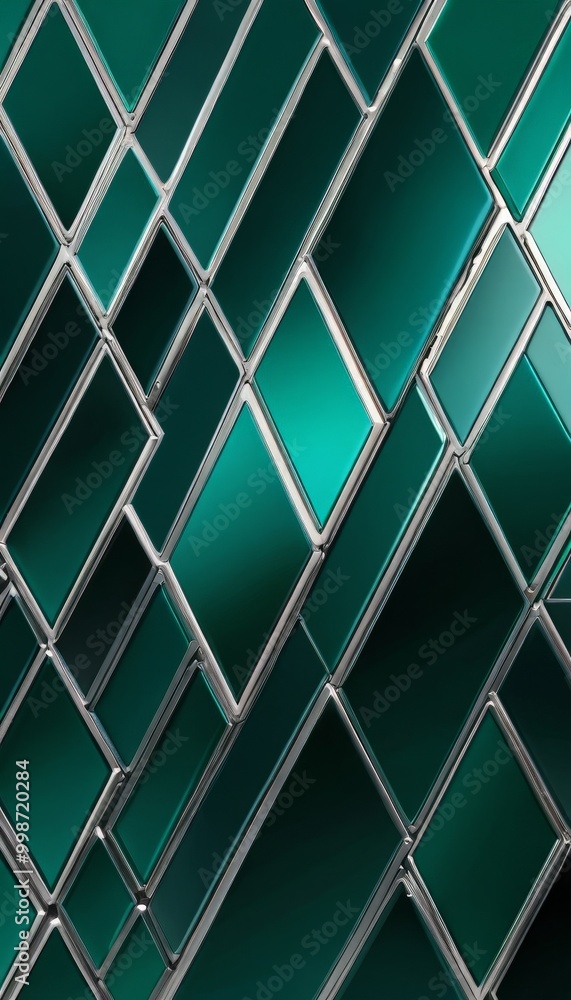 Poster a pattern of intersecting diagonal lines in shades of green and silver, creating a visually striking and geometric design