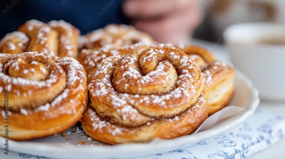 Wall mural Cozy fika break with cinnamon buns in a swedish cafe setting