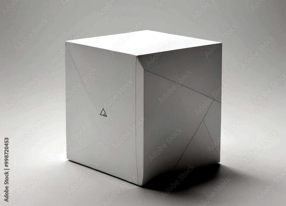 Aufkleber A minimalist white cube with a triangular symbol on its left side, set against a plain white background