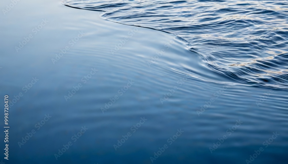 Poster the captures a serene scene of calm, deep blue water with gentle ripples on the surface, creating a 