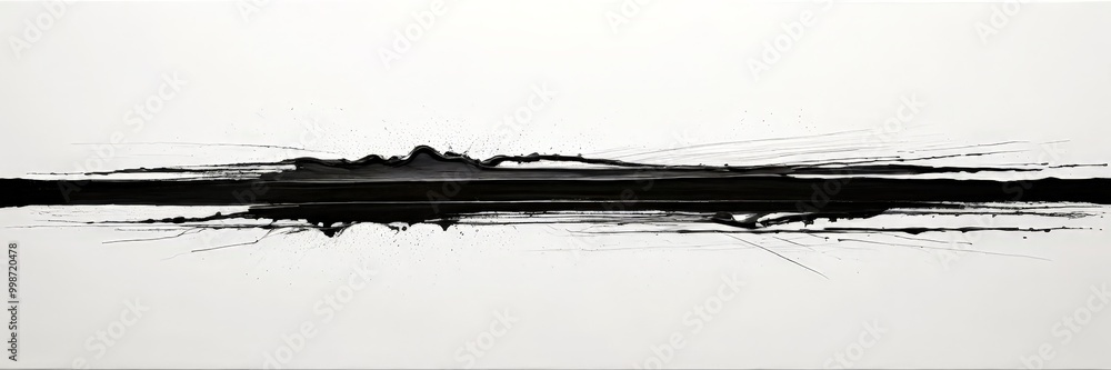 Fototapete an abstract painting featuring a black and white color scheme, with a central horizontal line and sp