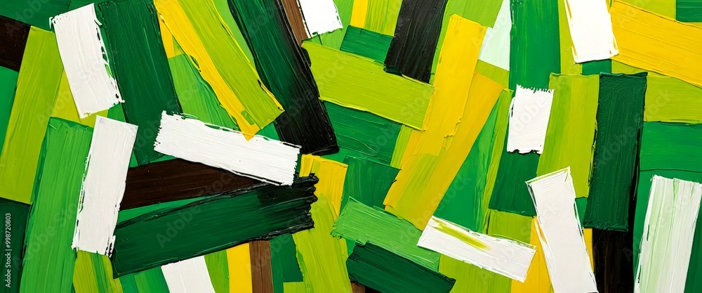 Aufkleber an abstract painting featuring a vibrant composition of overlapping brushstrokes in various shades o