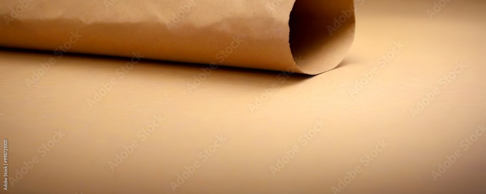 Poster a close-up view piece of brown paper, possibly parchment or wrapping paper, with a slight curl and a