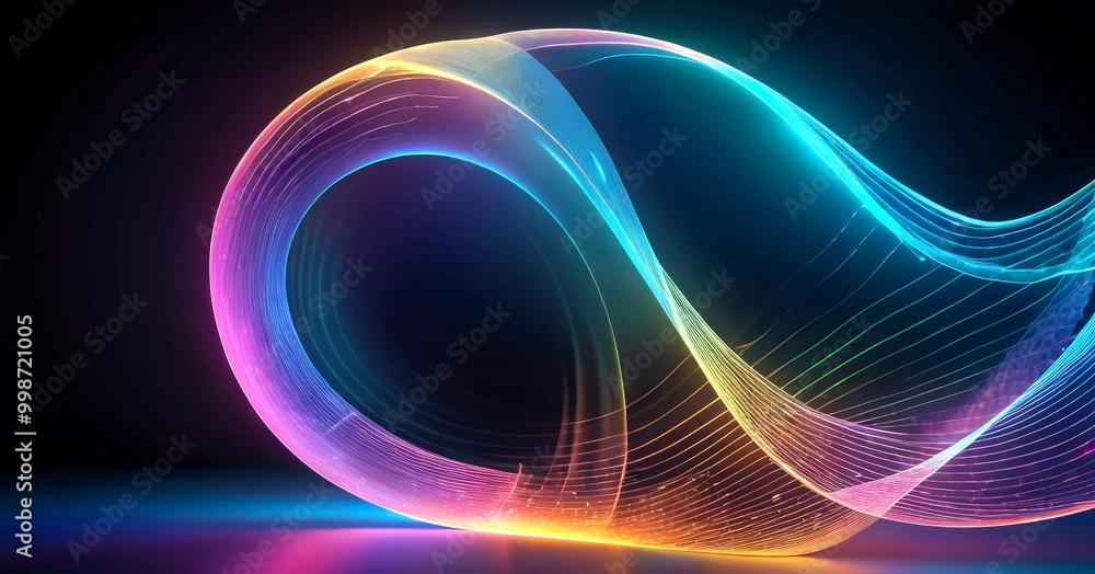 Fototapete a vibrant, abstract representation wave-like shape, composed series of curved lines and lines of var