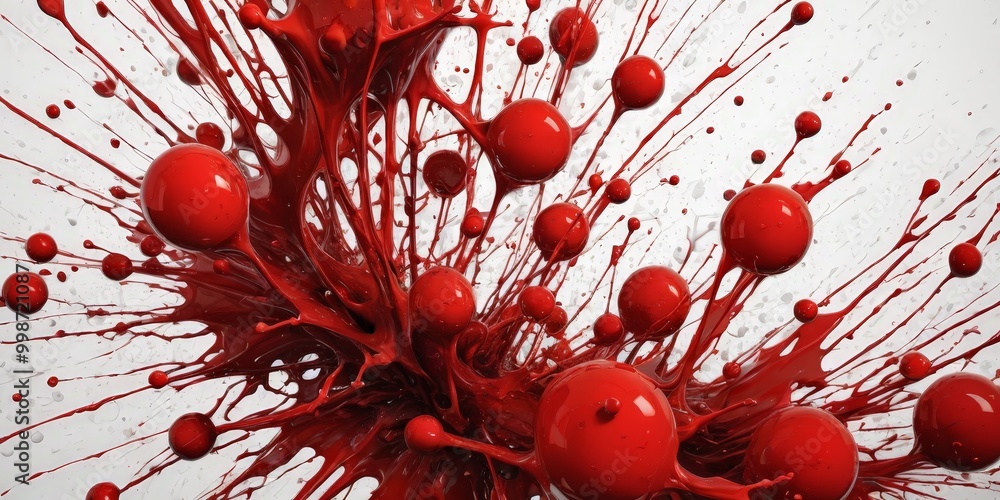Aufkleber a chaotic and abstract composition of red spheres and splashes, creating a sense of movement and energy.