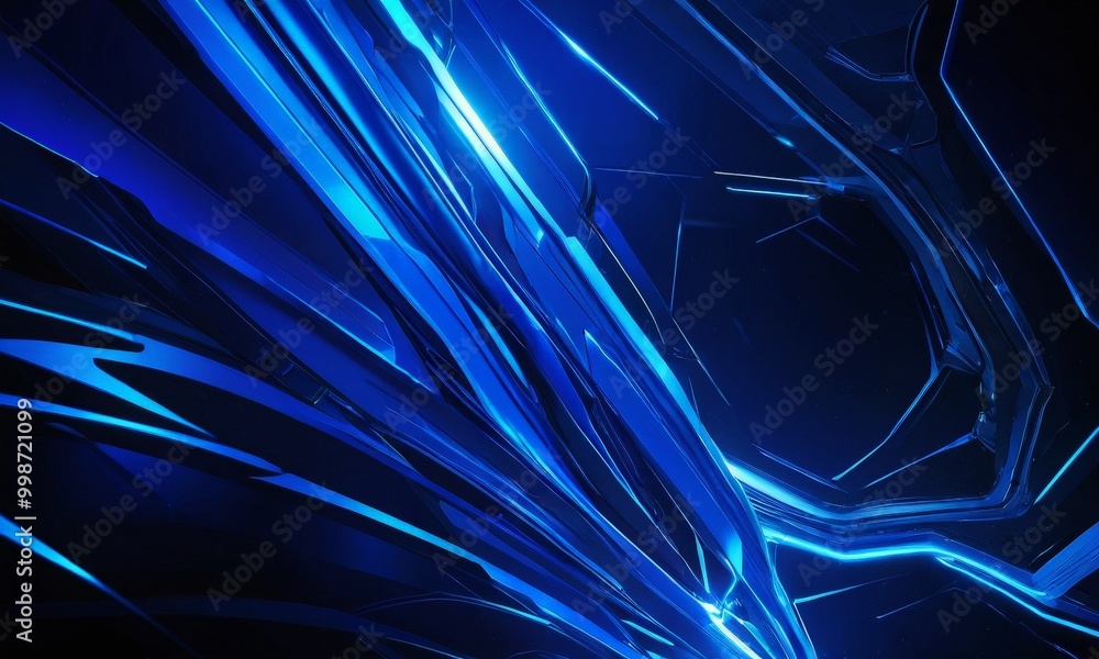Fototapete a complex, abstract pattern of intersecting lines and curves in shades of blue, creating a sense of depth and movement