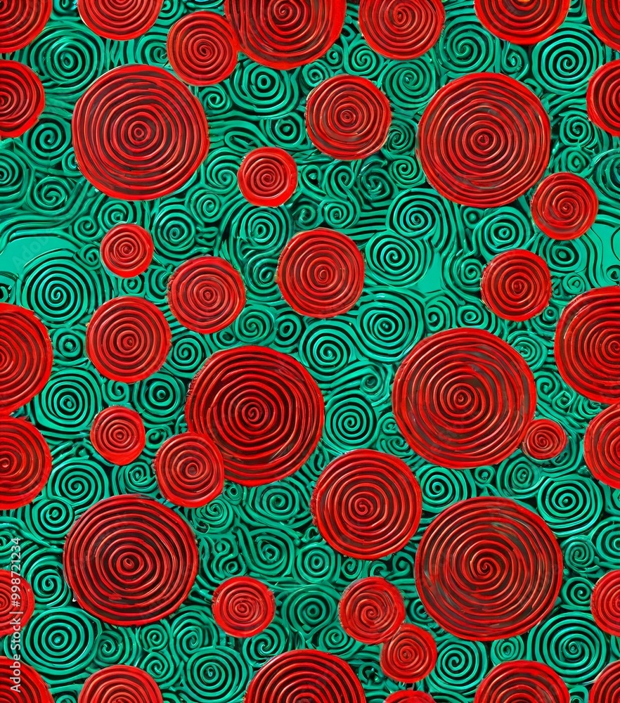 Fototapete a repeating pattern of red and green spirals, creating a visually striking and abstract design