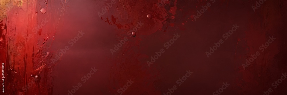 Poster a dark red abstract background with splatters and drips of paint, creating a sense of movement and e