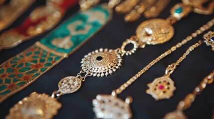 Exquisite tajik traditional jewelry close-up for cultural art and fashion