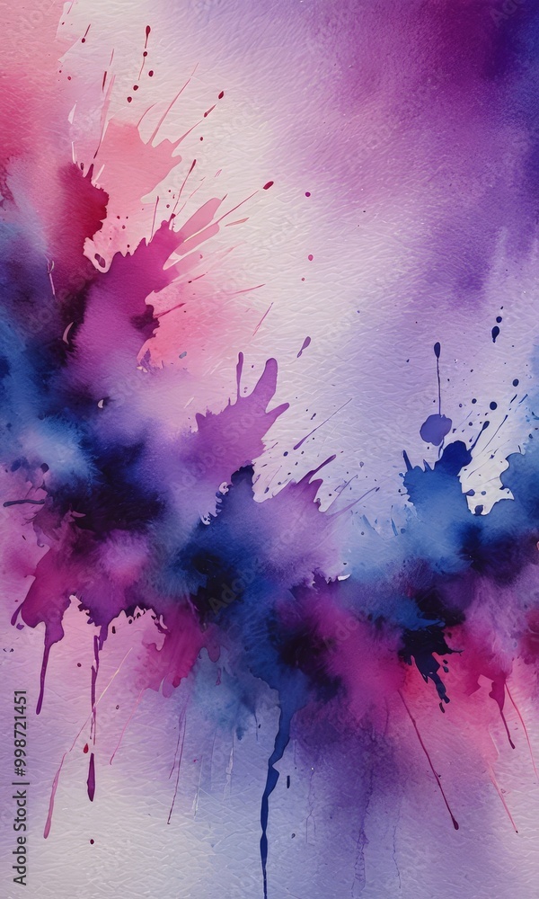 Poster a vibrant abstract painting featuring a dynamic interplay of pink, purple, and blue hues, with splas