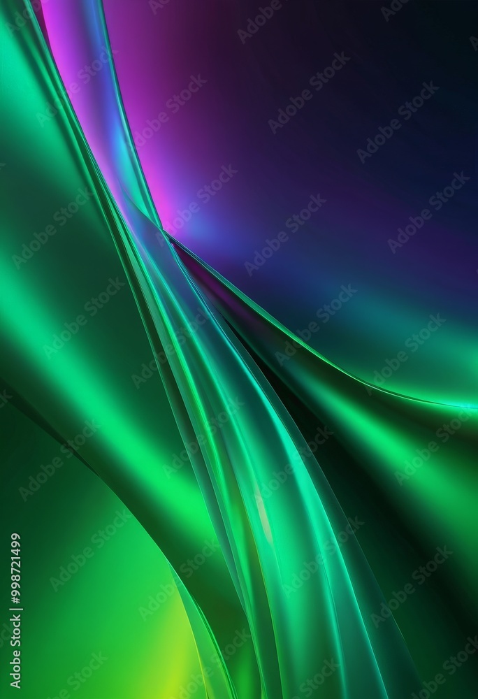 Aufkleber a vibrant abstract composition of curved lines and shapes in shades of green and purple, creating a dynamic and visually striking effect