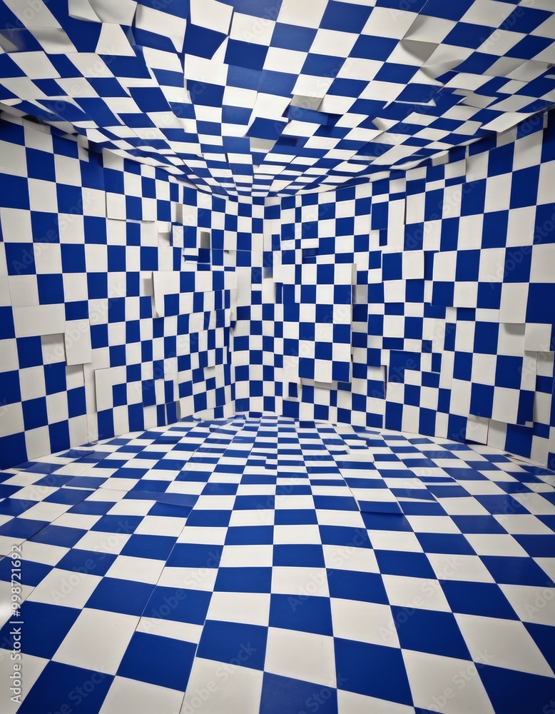 Poster a room with a checkered floor and walls, creating a visually striking and immersive environment
