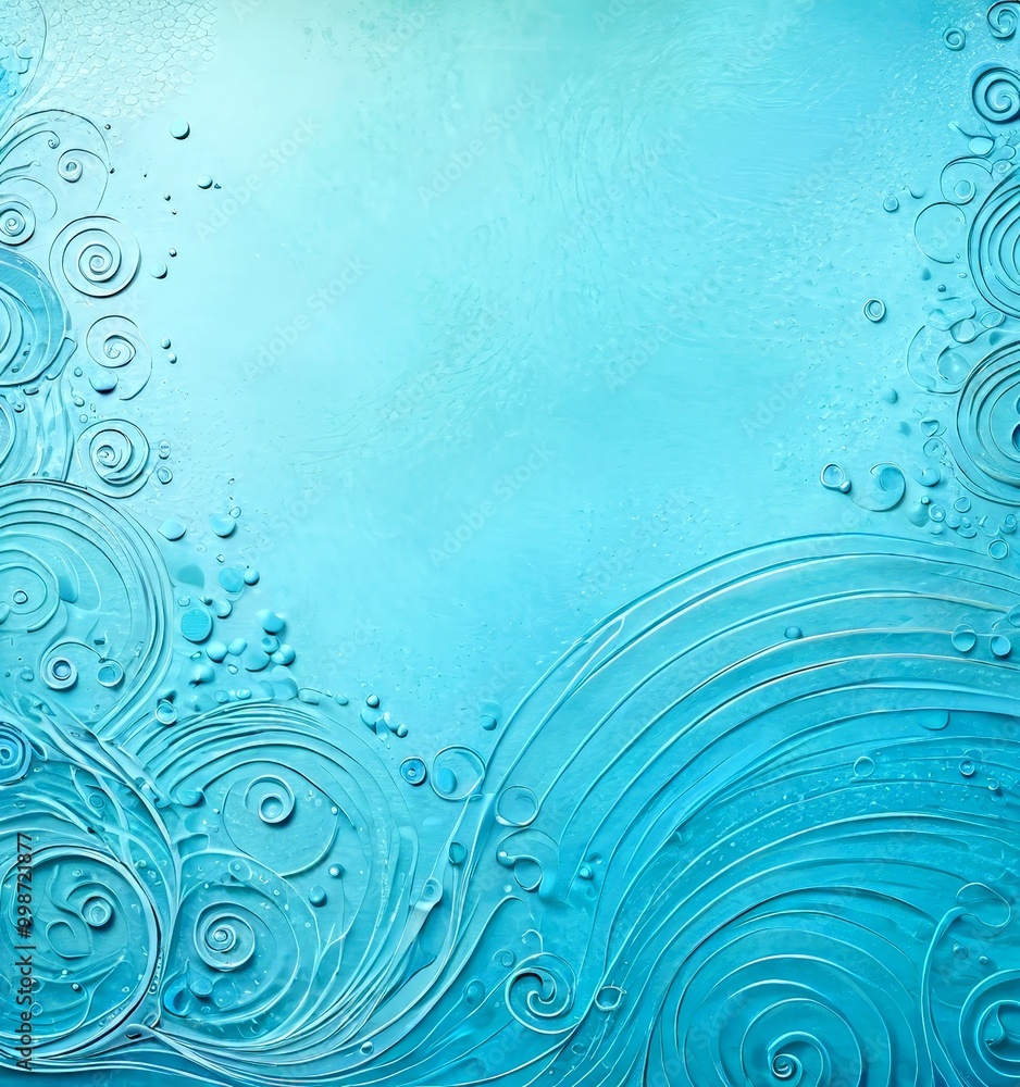 Poster a textured, turquoise-colored background with a repeating pattern of curved lines and circles, creat