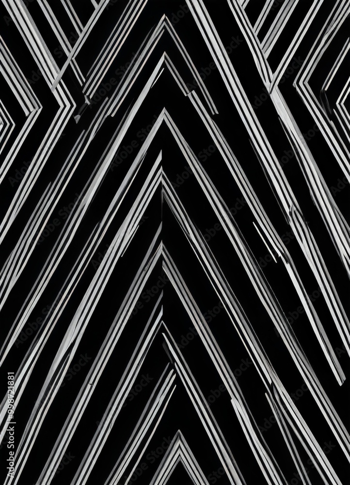 Poster a striking black and white abstract pattern composed of diagonal lines intersecting at various angles, creating a sense of depth and movement
