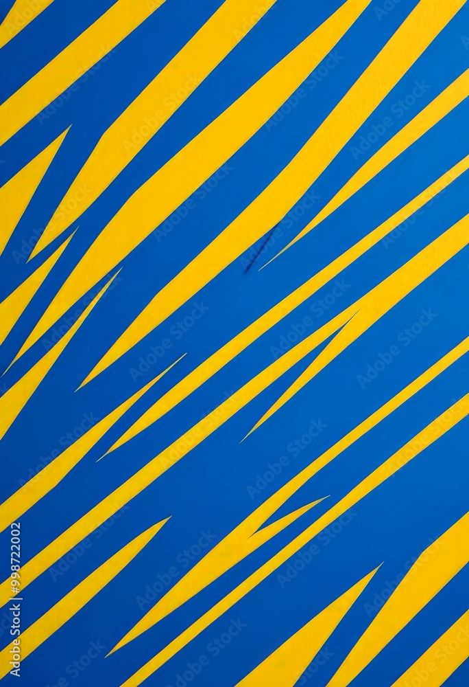 Poster a diagonal pattern of intersecting yellow and blue lines, creating a dynamic and visually striking composition