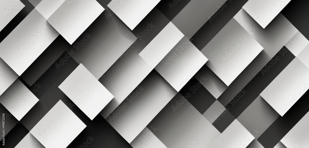 Poster a geometric pattern composed of overlapping white squares, creating a visually striking and abstract design