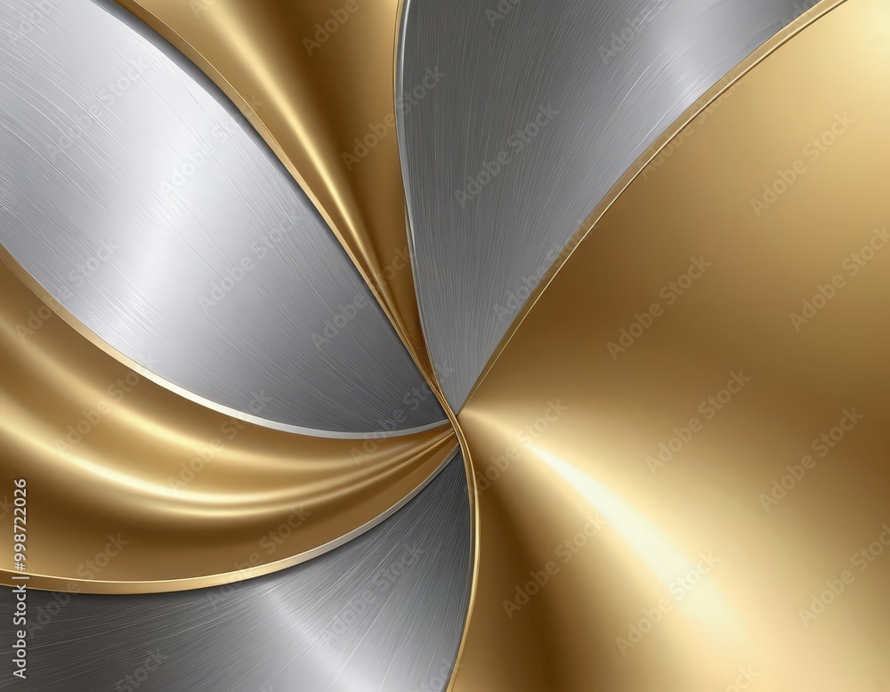 Poster a metallic abstract background with a gradient of silver and gold colors, creating a dynamic and visually appealing pattern