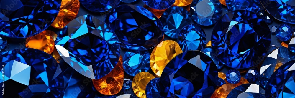 Poster a vibrant collage of blue and orange gemstones, each with unique facets and angles, creates a captiv