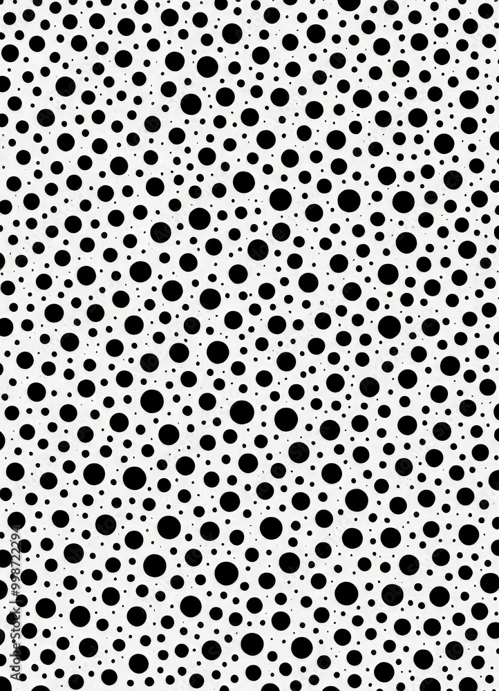 Poster a repeating pattern of black dots on a white background, creating a visually striking and minimalist