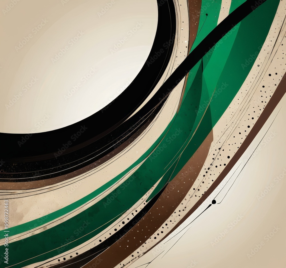 Aufkleber a dynamic abstract composition with curved lines in various shades of green, brown, and black, creat